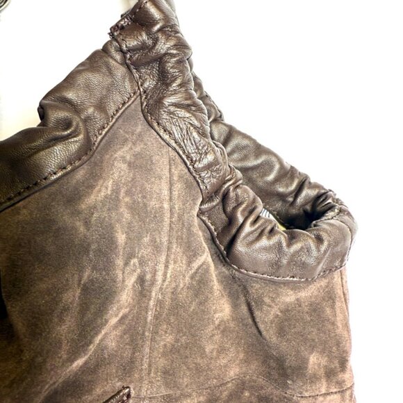 Distressed Dark Brown Suede Leather Hobo Shoulder Bag NWT - Picture 5 of 14